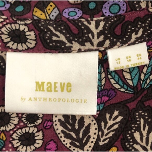 Maeve Anthropologie Janie Flounced Peasant Blouse Womens Sz 12 Dark Moody Floral - Picture 5 of 16